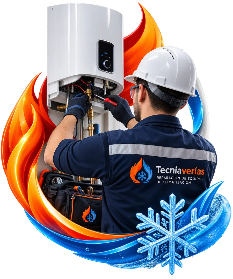 Técnico de Tecniaverías realizando el mantenimiento de un equipo de climatización