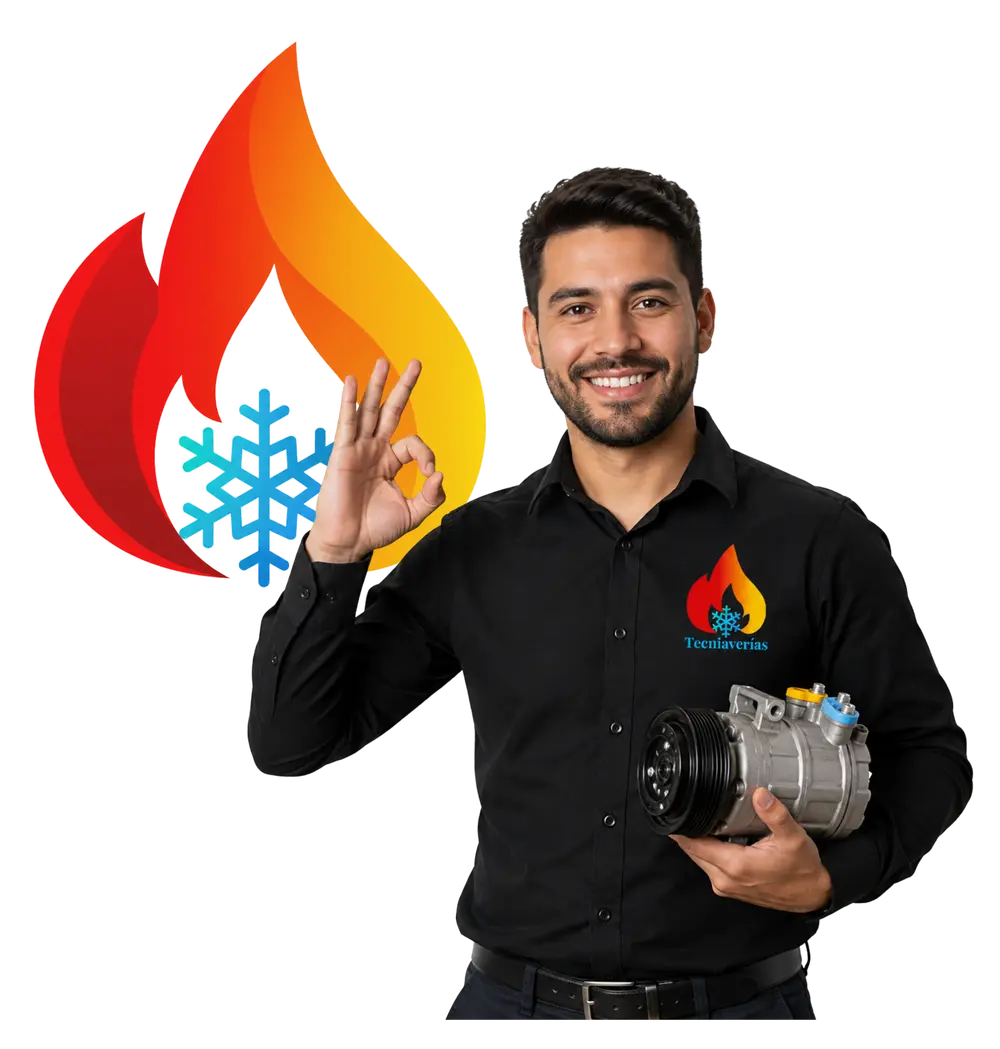 Técnico de climatización de TecniAverías con un compresor de aire acondicionado